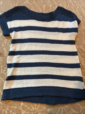 Cable & Gauge Navy and White Striped Short Sleeve Knit Top